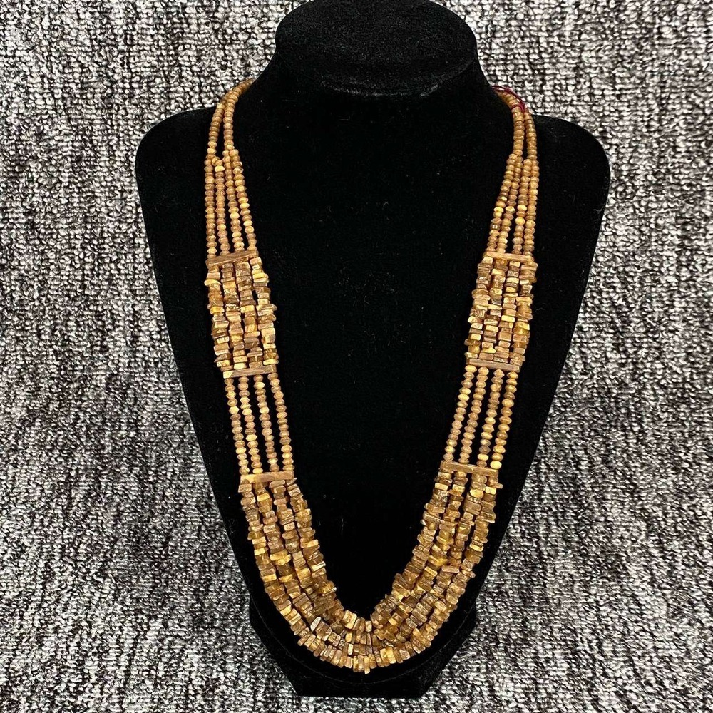 VTG Handmade 4 Strand Afghan Jasper Gemstone Beaded Necklace Brown Stone Boho